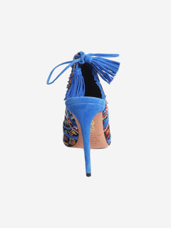 Blue embroidered suede peep toe heels - size EU 38.5 (UK 5.5)