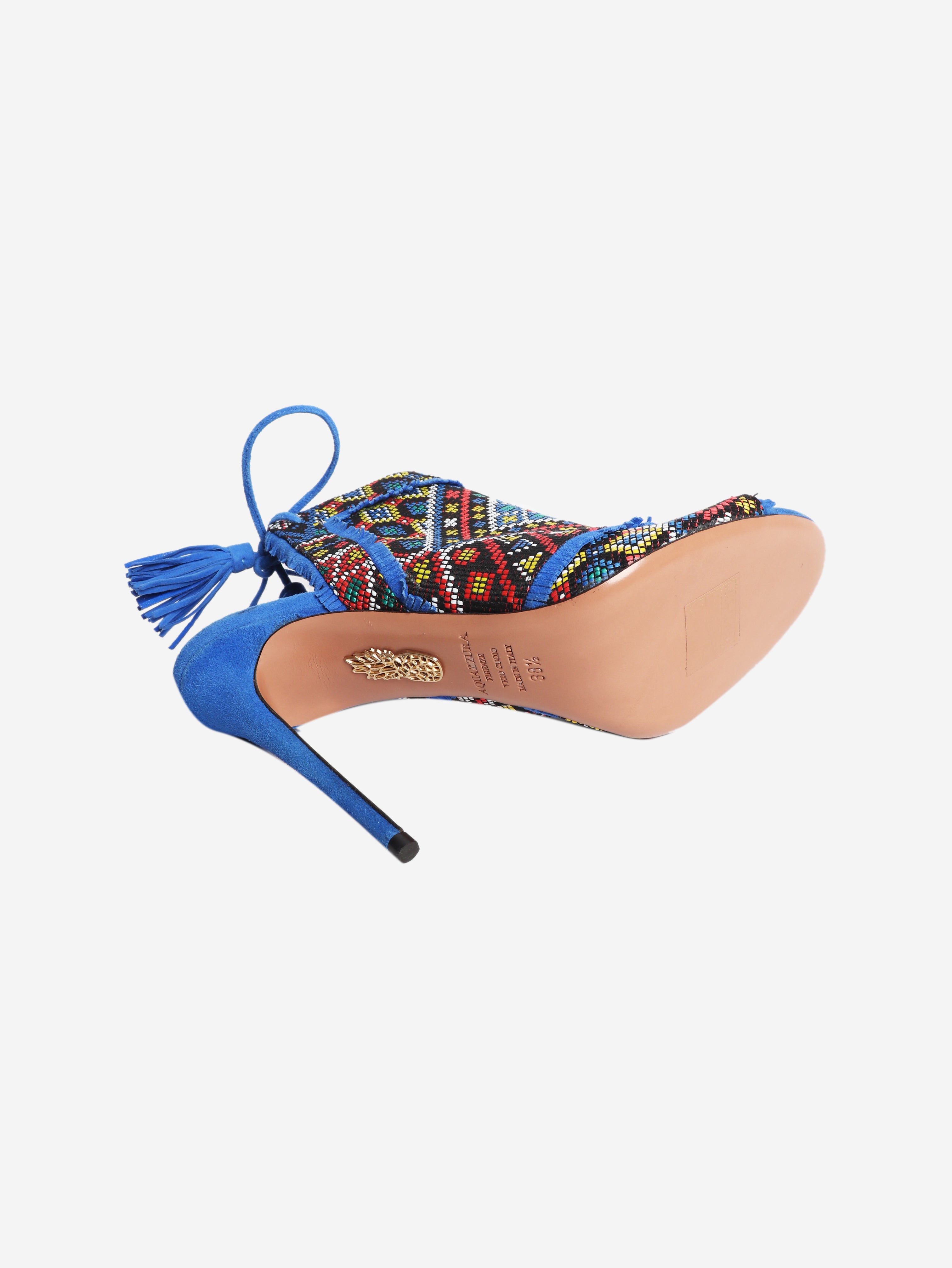 Blue embroidered suede peep toe heels - size EU 38.5 (UK 5.5)