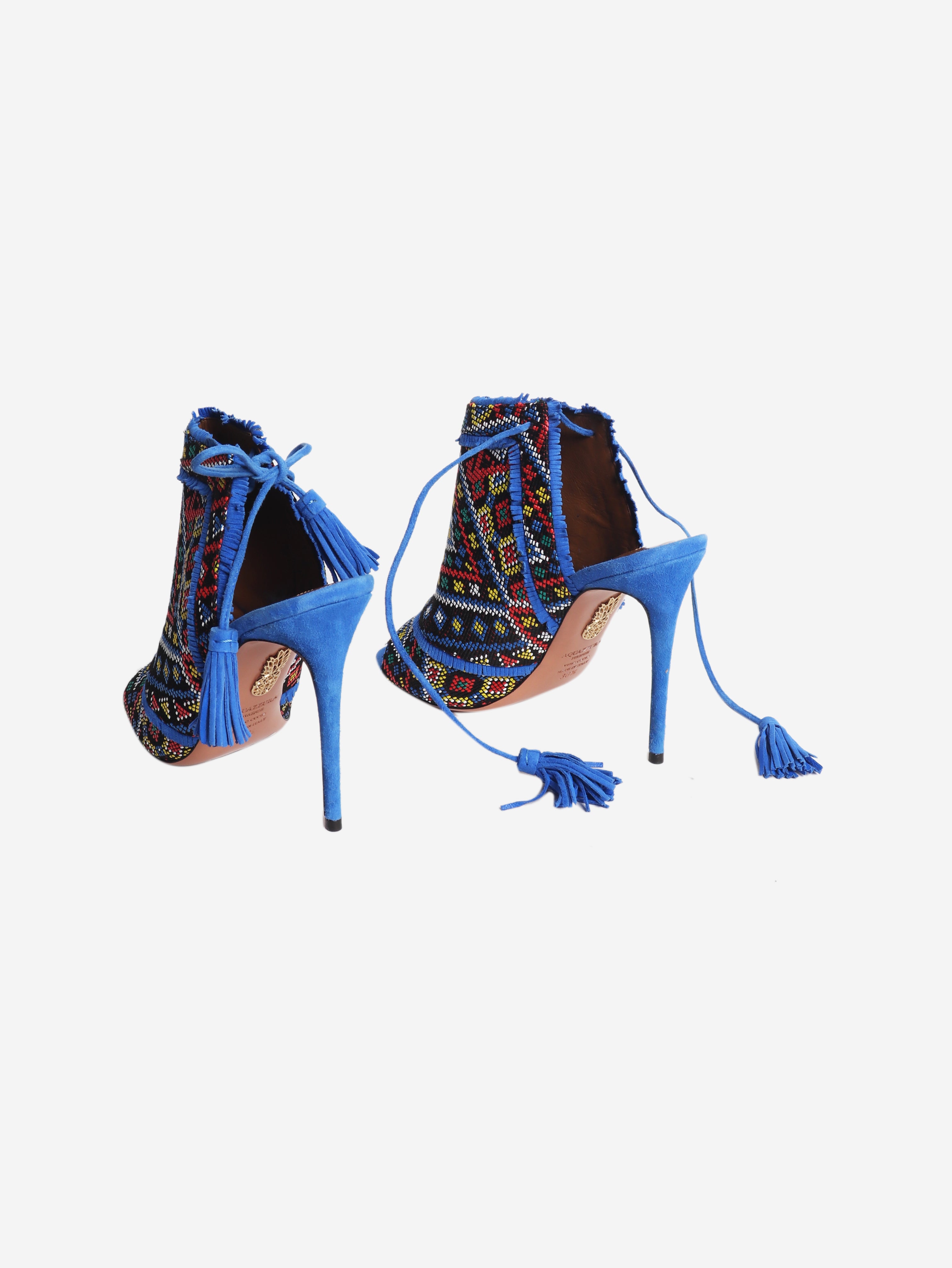 Blue embroidered suede peep toe heels - size EU 38.5 (UK 5.5)