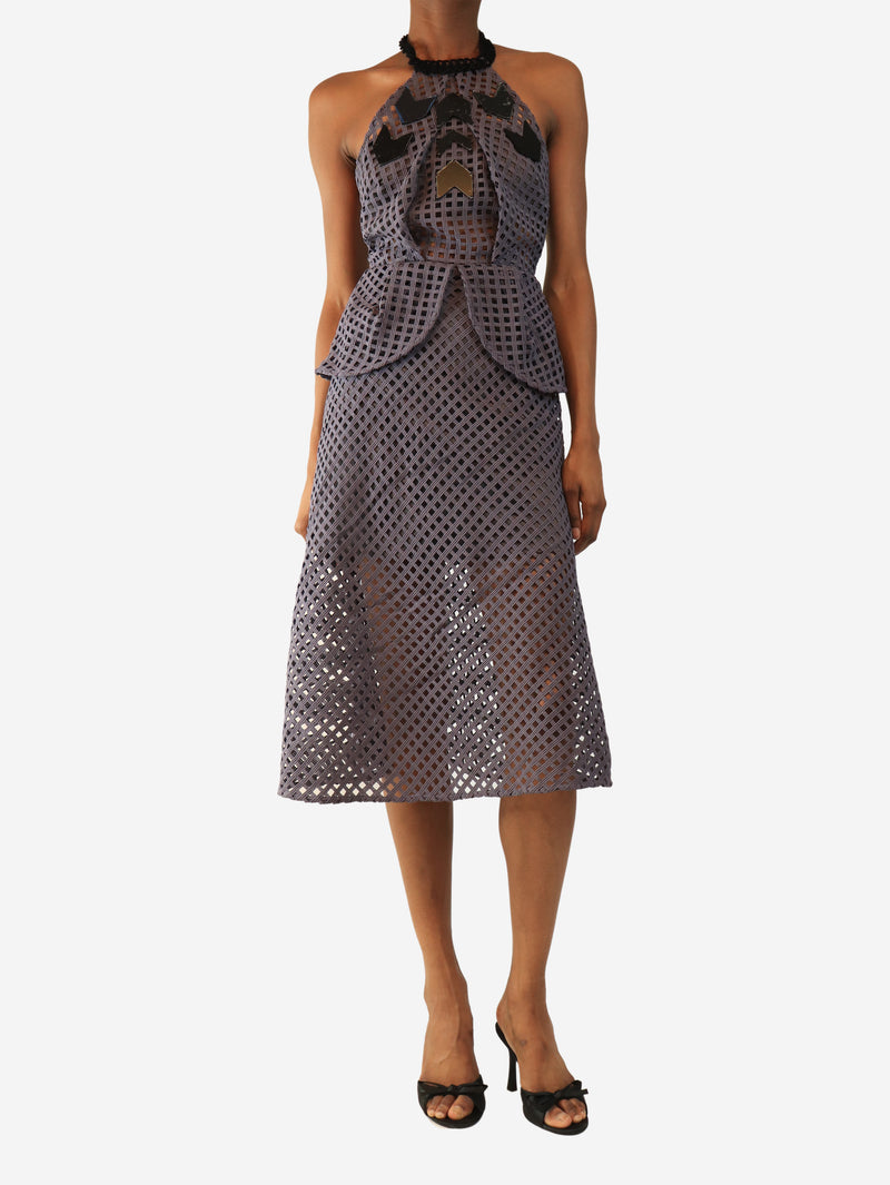 Smoked lilac embellished peplum dress - size UK 6