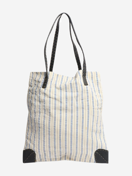 Cream and blue striped tote bag product image