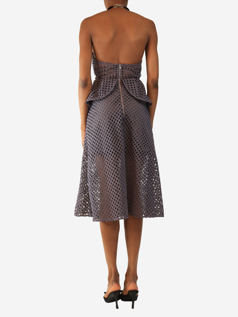 Smoked lilac embellished peplum dress - size UK 6