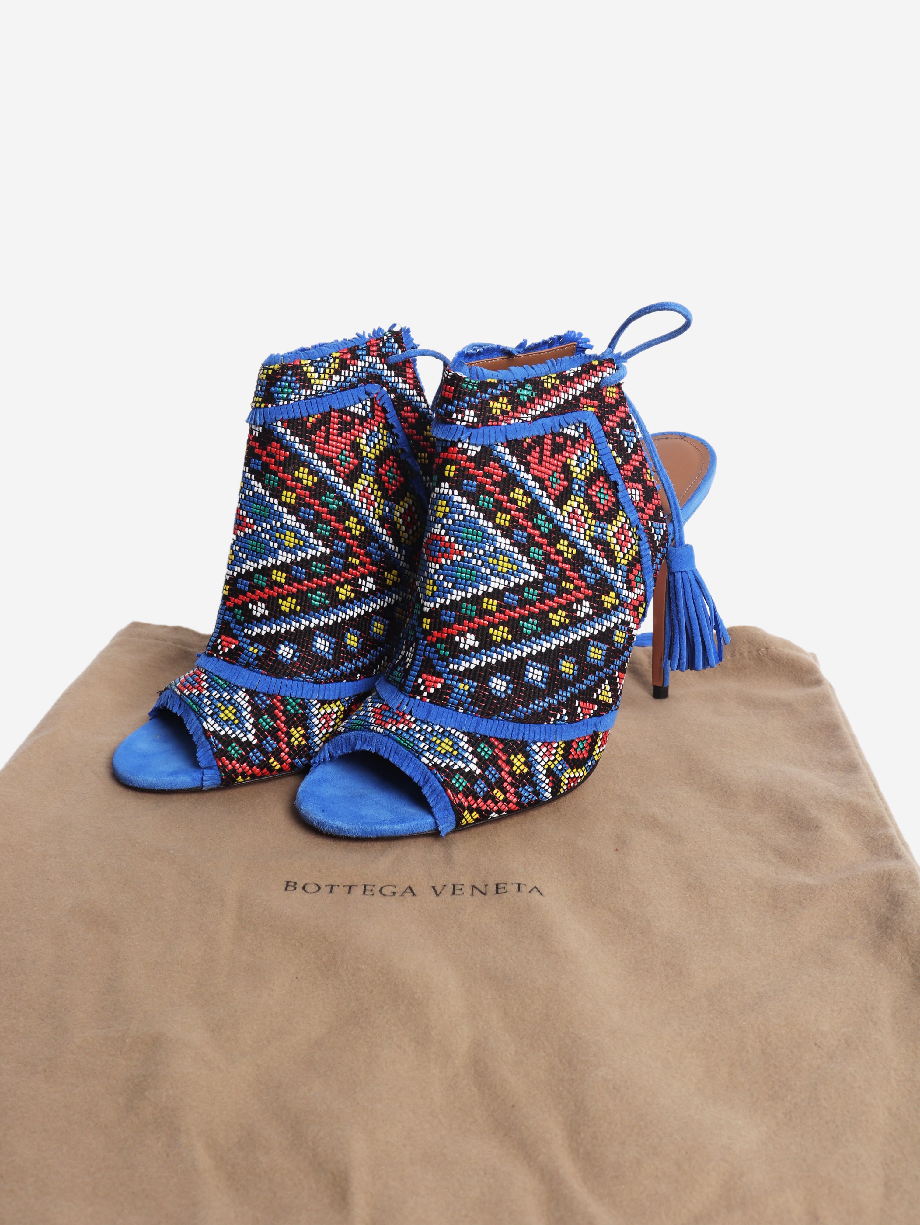 Blue embroidered suede peep toe heels - size EU 38.5 (UK 5.5)
