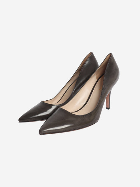 Brushed grey leather pointed-toe pumps - size EU 39 (UK 6) alternate image