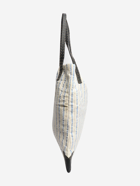 Cream and blue striped tote bag alternate image