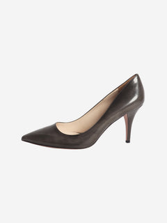 Brushed grey leather pointed-toe pumps - size EU 39 (UK 6)