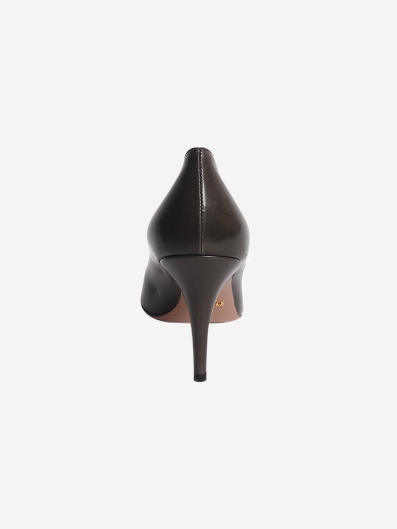 Brushed grey leather pointed-toe pumps - size EU 39 (UK 6)