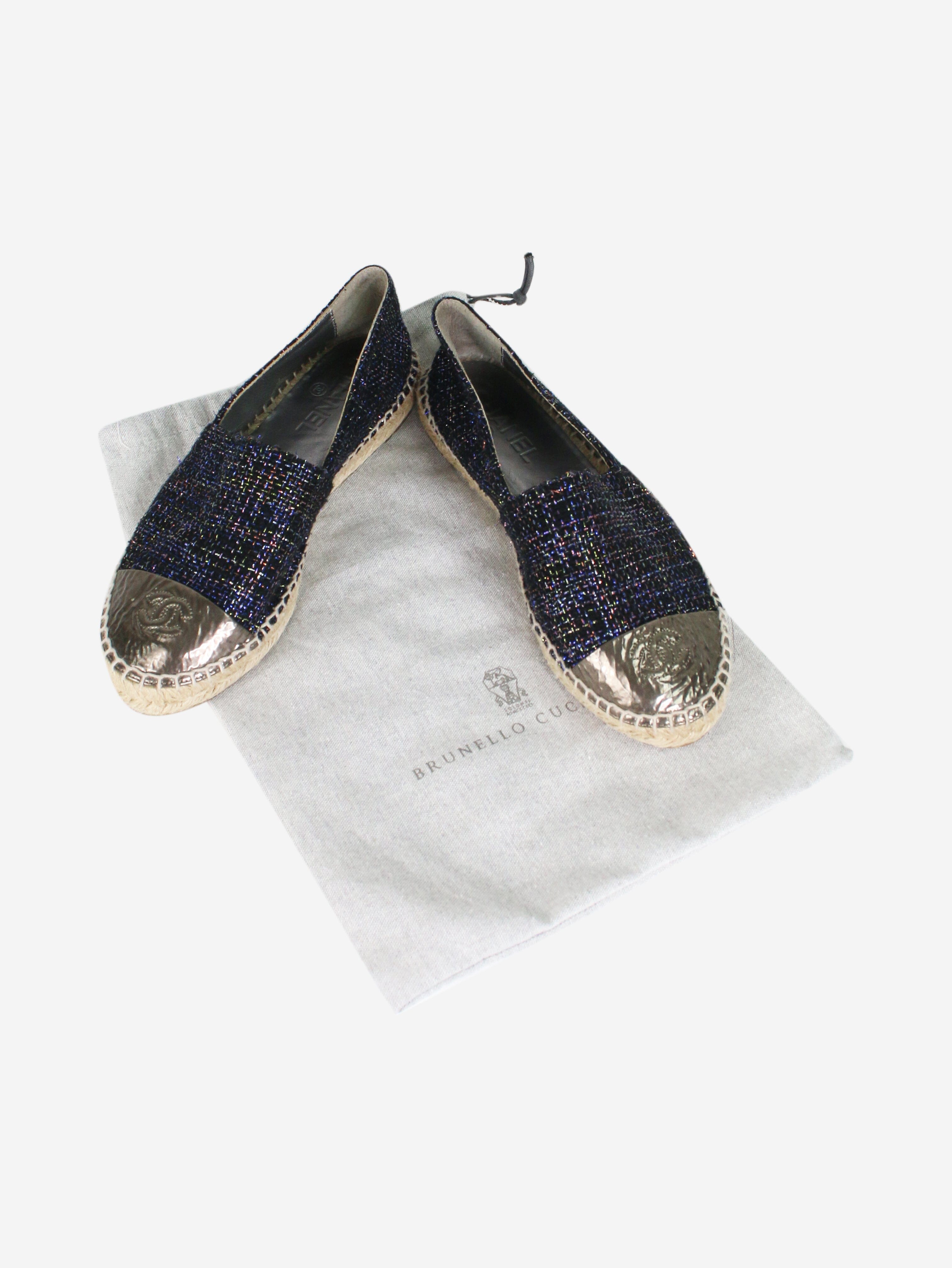 Dark blue sparkly espadrilles - size EU 38 Flat Shoes Chanel 