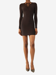 Brown criss cross front mini dress - size XS Dresses Herve Leger 