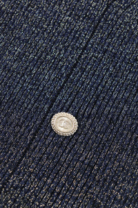 Chanel Navy blue ribbed lurex sweater - size UK 10