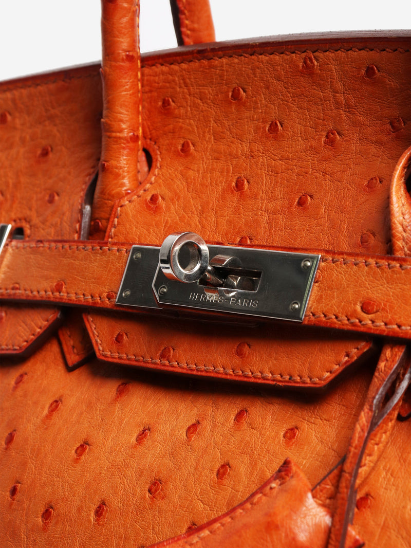 Orange Birkin 30 bag in Ostrich leather Top Handle Bags Hermes 