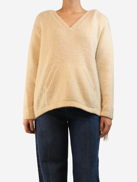 Cream cashmere fringed hoodie - size S product image