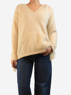 Cream cashmere fringed hoodie - size S Tops Gabriela Hearst 