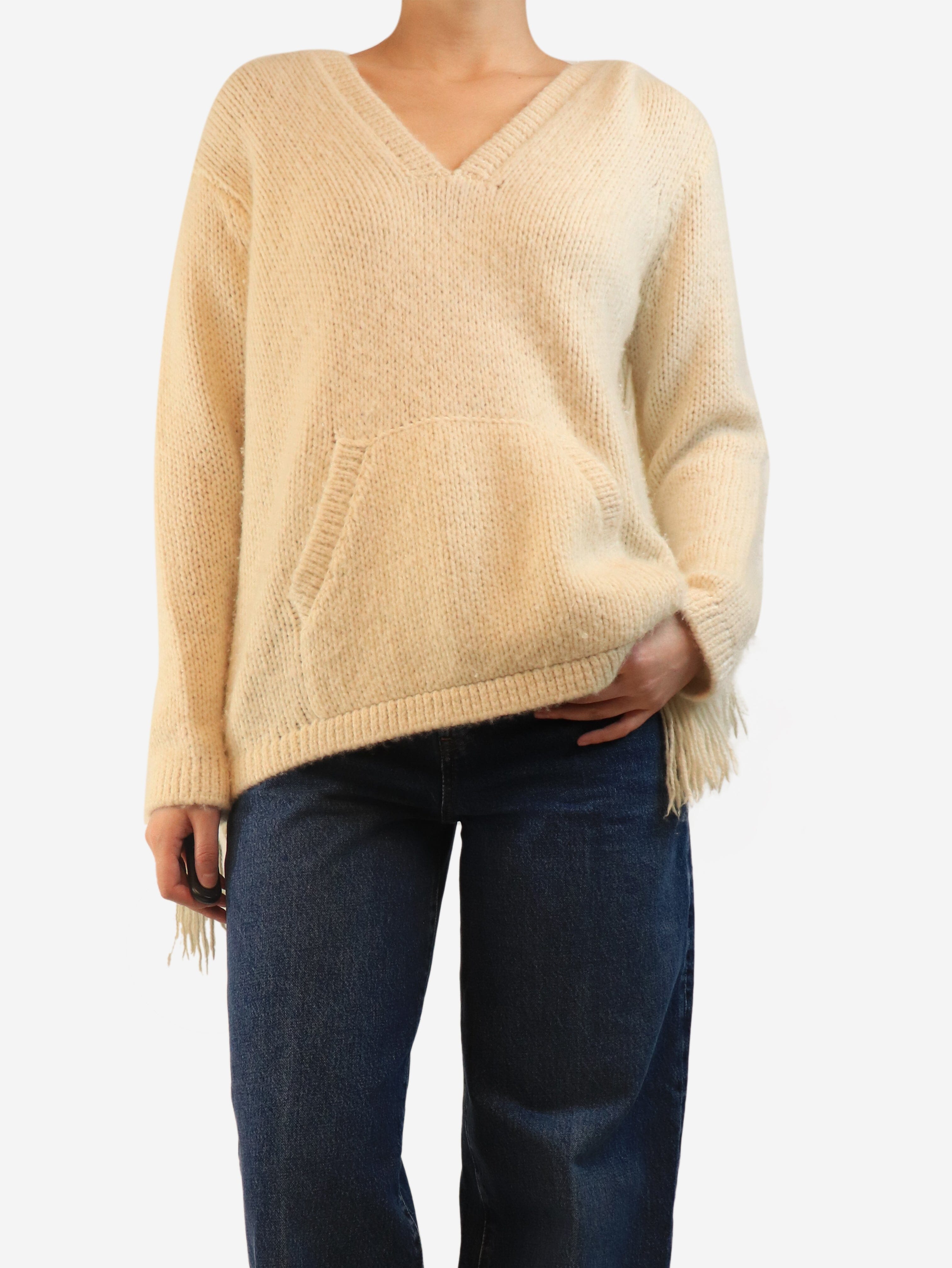 Cream cashmere fringed hoodie - size S Tops Gabriela Hearst 