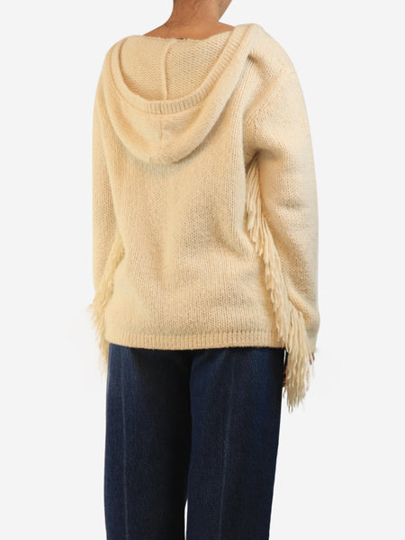 Cream cashmere fringed hoodie - size S alternate image
