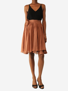 Burnt rose silk wrap mini skirt - size UK 8