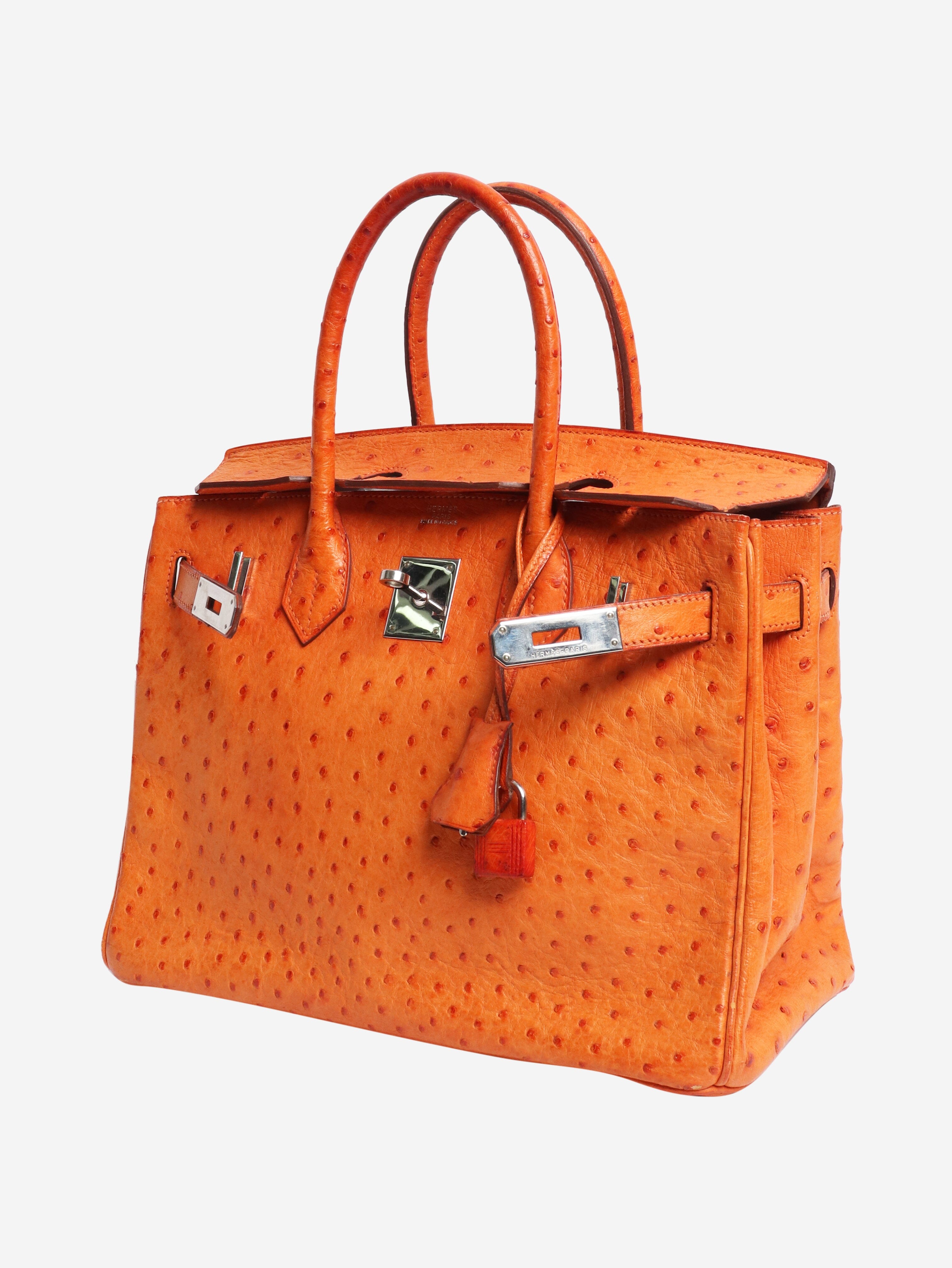 Orange Birkin 30 bag in Ostrich leather Top Handle Bags Hermes 