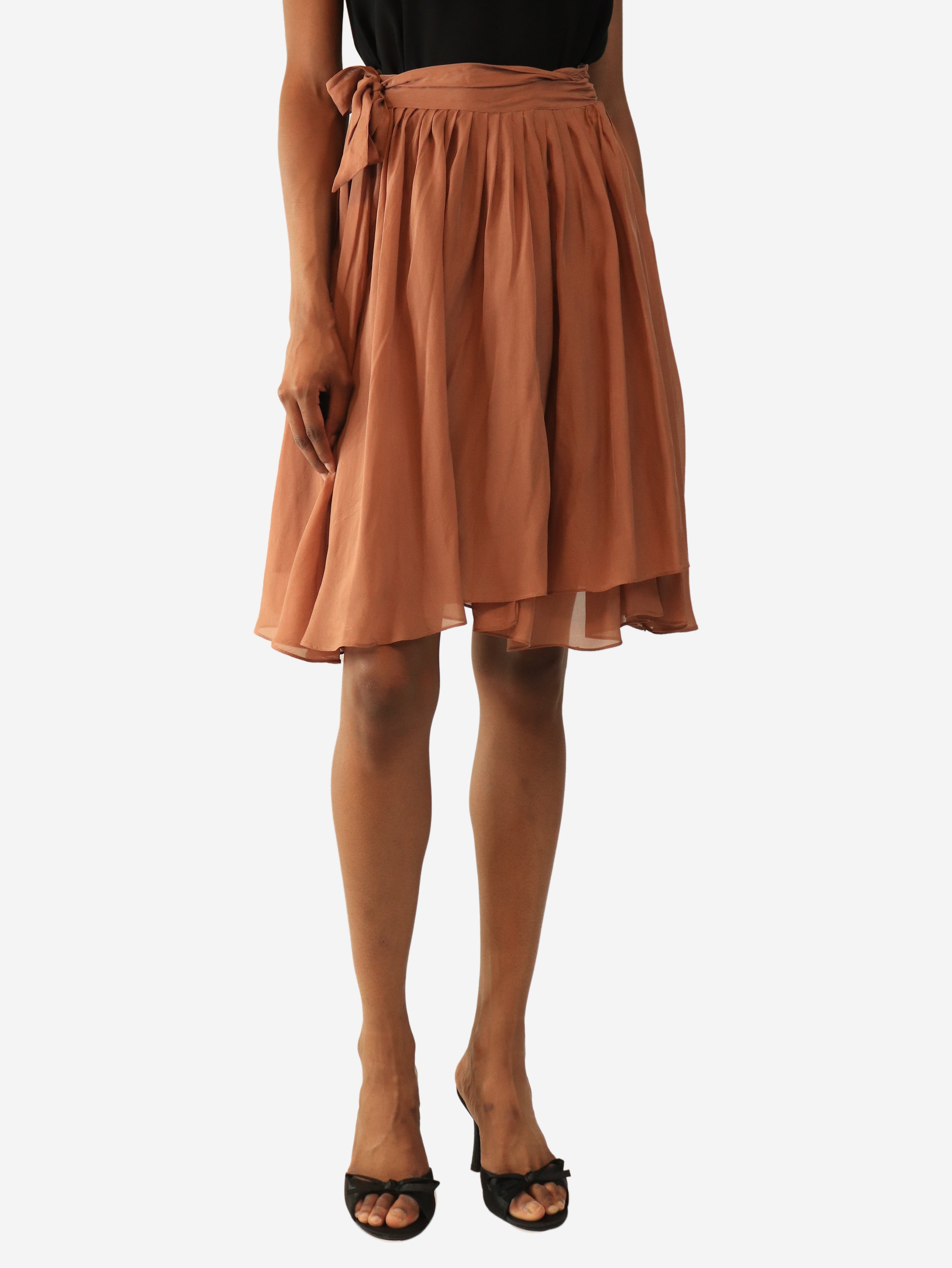 Burnt rose silk wrap mini skirt - size UK 8