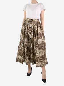 Ganni Brown animal print midi skirt - size UK 12