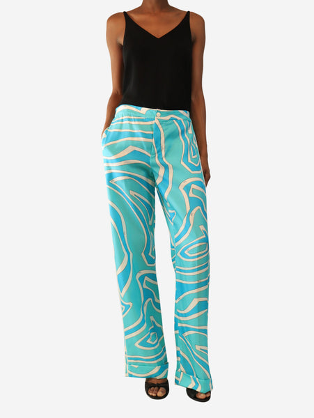 Blue and white printed silk trousers - size S alternate image