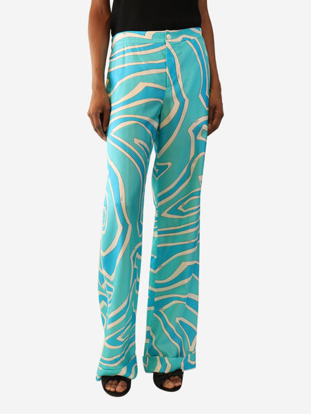 Blue and white printed silk trousers - size S product image