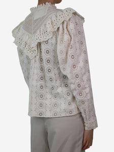Ulla Johnson Cream lace embroidered ruffle blouse - size UK 10