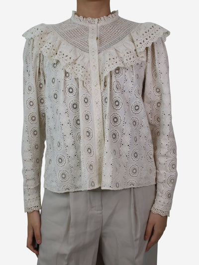 Cream lace embroidered ruffle blouse - size UK 10 Tops Ulla Johnson 