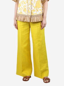 Max Mara Yellow wide-leg linen trousers - size UK 12