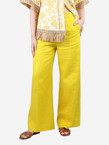 Max Mara Yellow wide-leg linen trousers - size UK 12