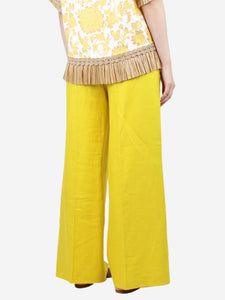 Max Mara Yellow wide-leg linen trousers - size UK 12