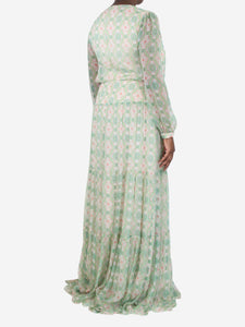 Saloni Green silk printed maxi dress - size UK 14