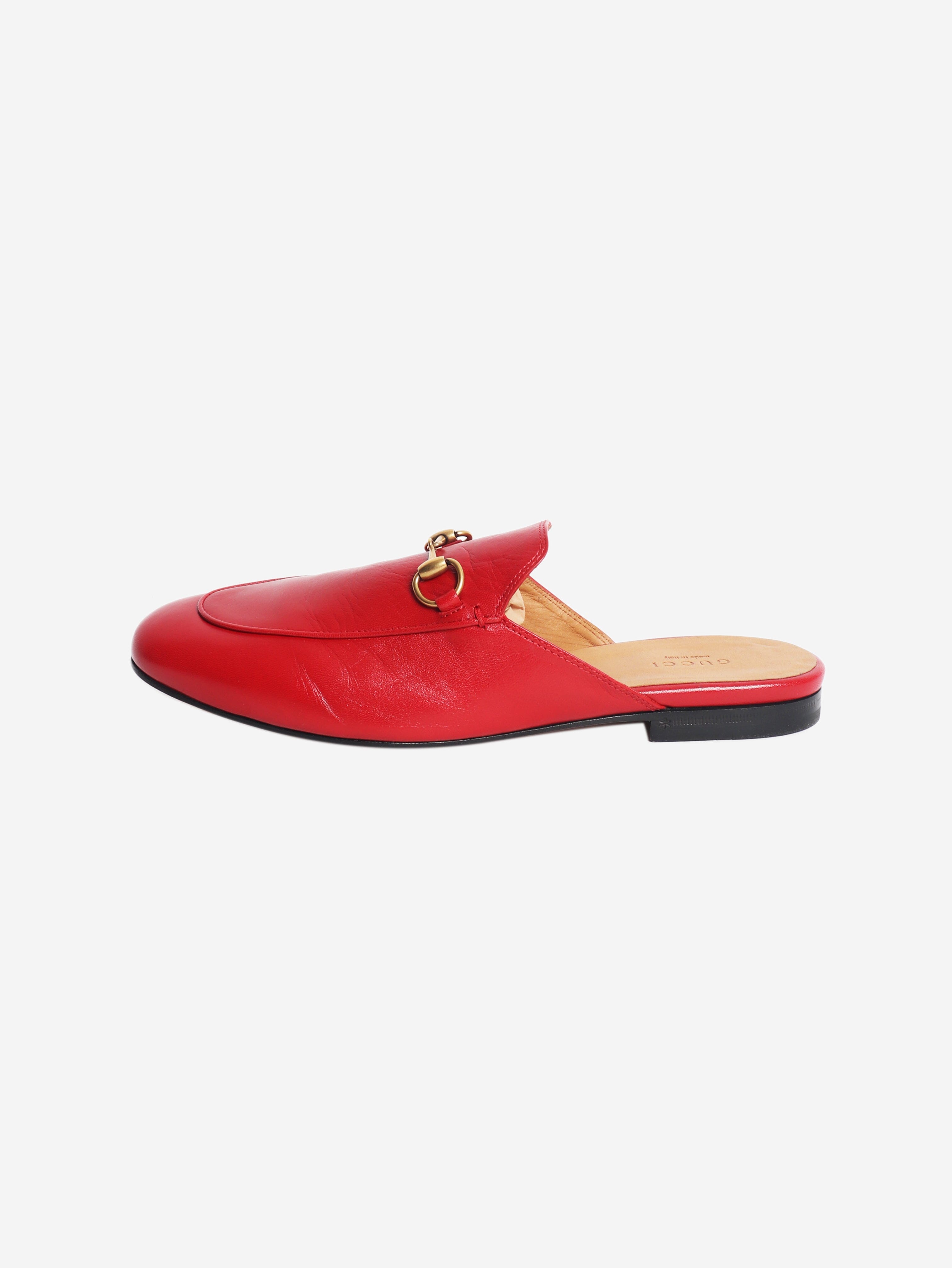 Gucci Red horsebit mules - size EU 39.5 (UK 6.5) Flat Shoes Gucci 