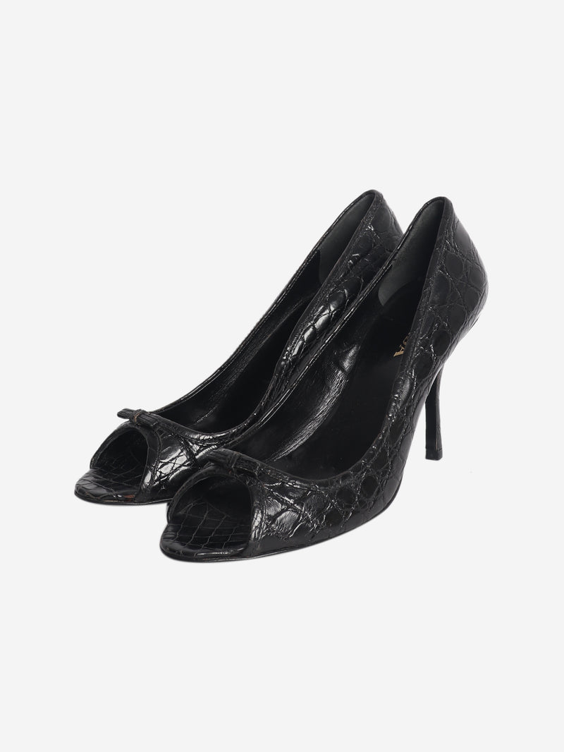 Black croc-embossed leather heels - size EU 39 (UK 6)