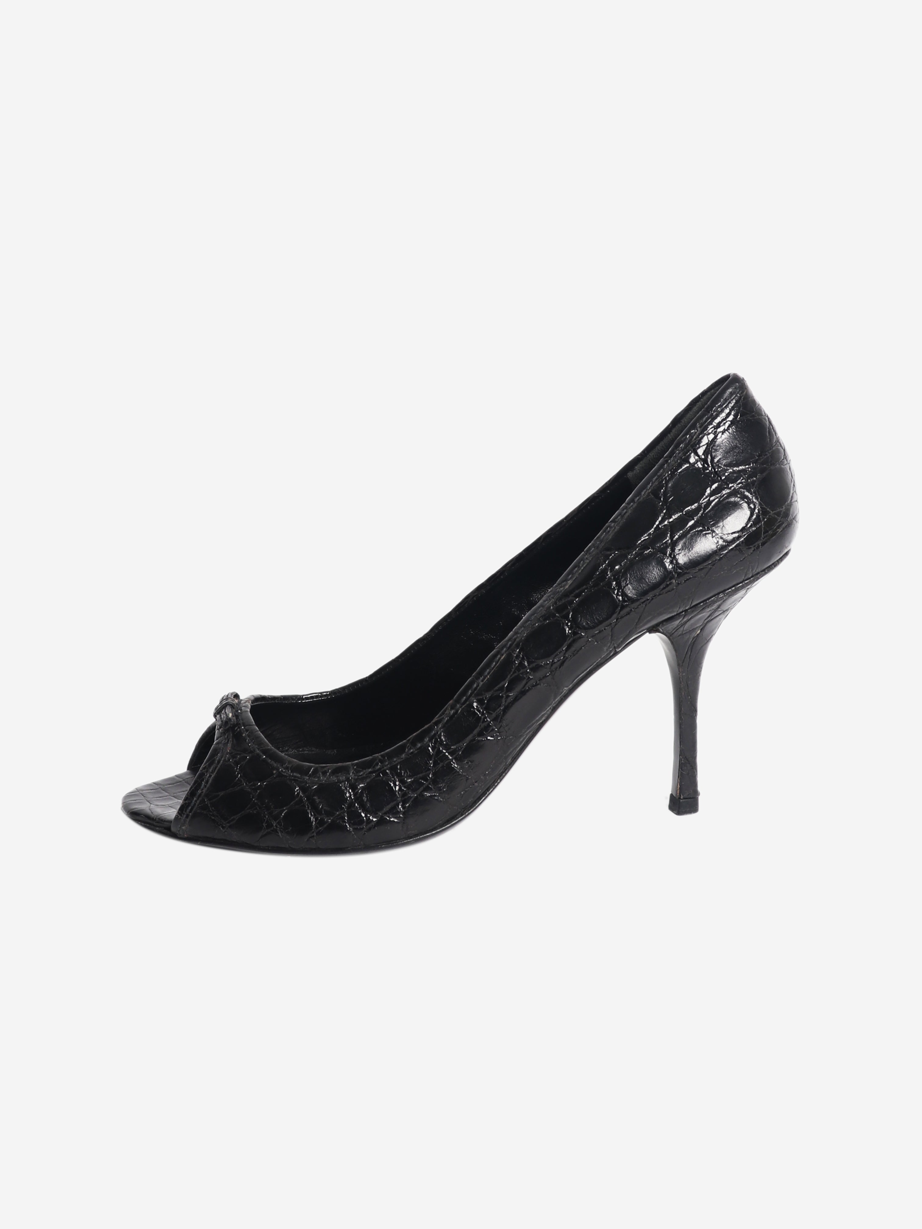 Black croc-embossed leather heels - size EU 39 (UK 6)