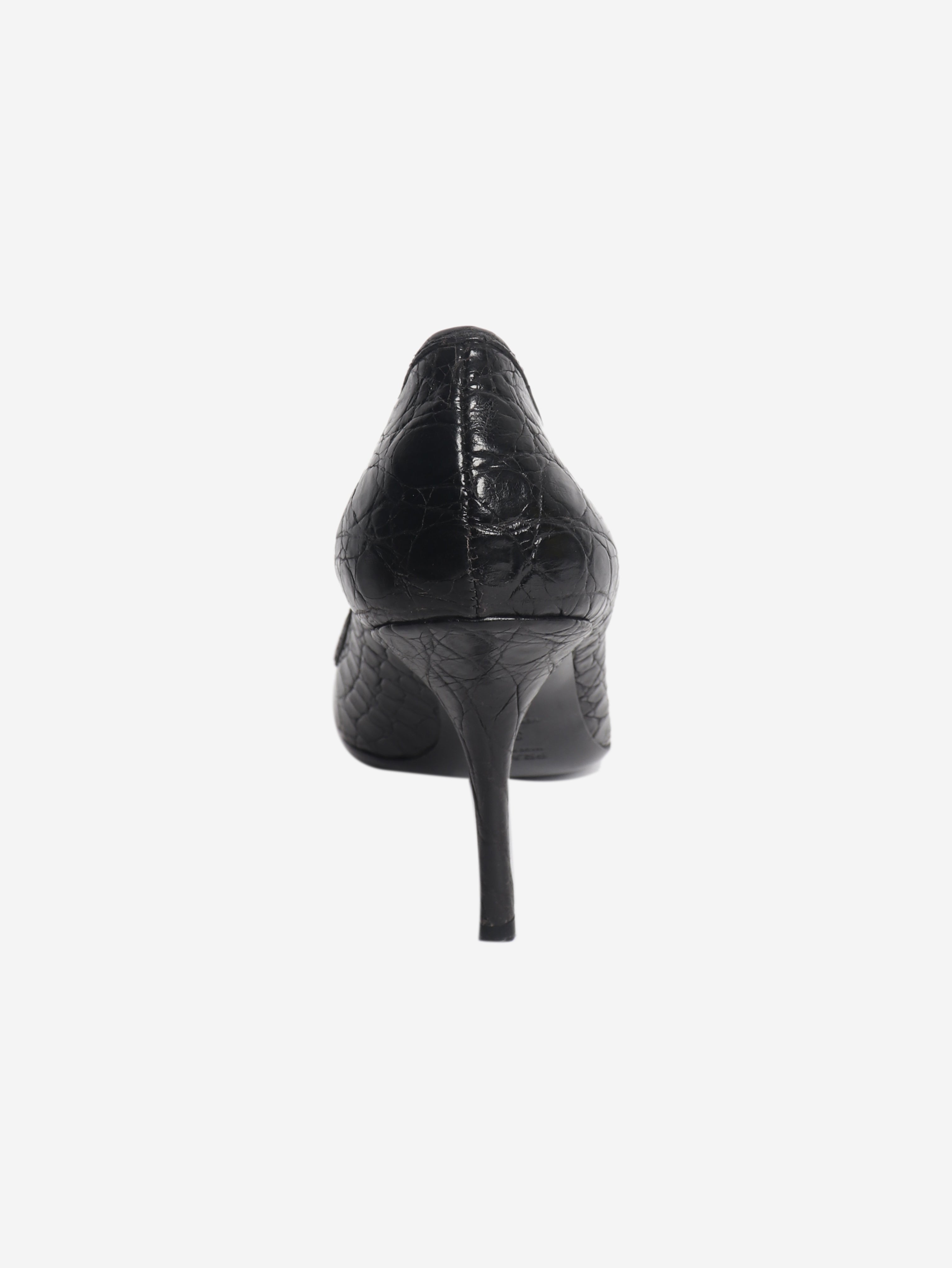 Black croc-embossed leather heels - size EU 39 (UK 6)