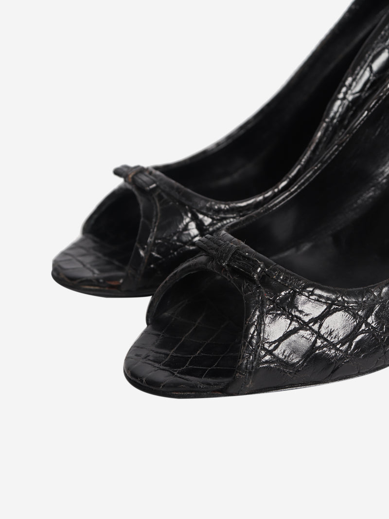 Black croc-embossed leather heels - size EU 39 (UK 6)