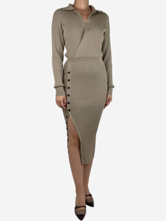 Taupe ribbed knit midi dress - size M Dresses self-portrait 