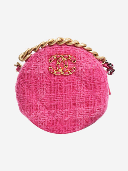 Pink tweed rounded cross-body bag with leather coin purse product image