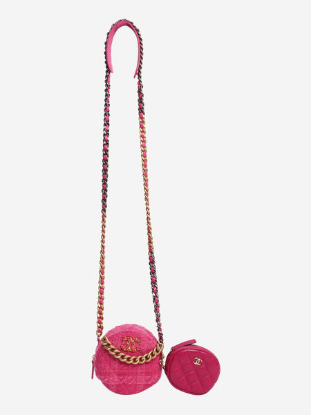 Pink tweed rounded cross-body bag with leather coin purse alternate image