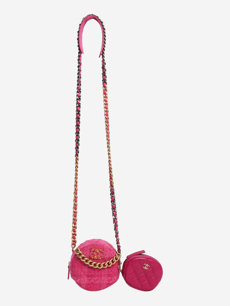Pink tweed rounded cross-body bag with leather coin purse Cross-body bags Chanel 