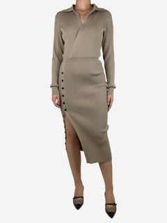 Taupe ribbed knit midi dress - size M Dresses self-portrait 