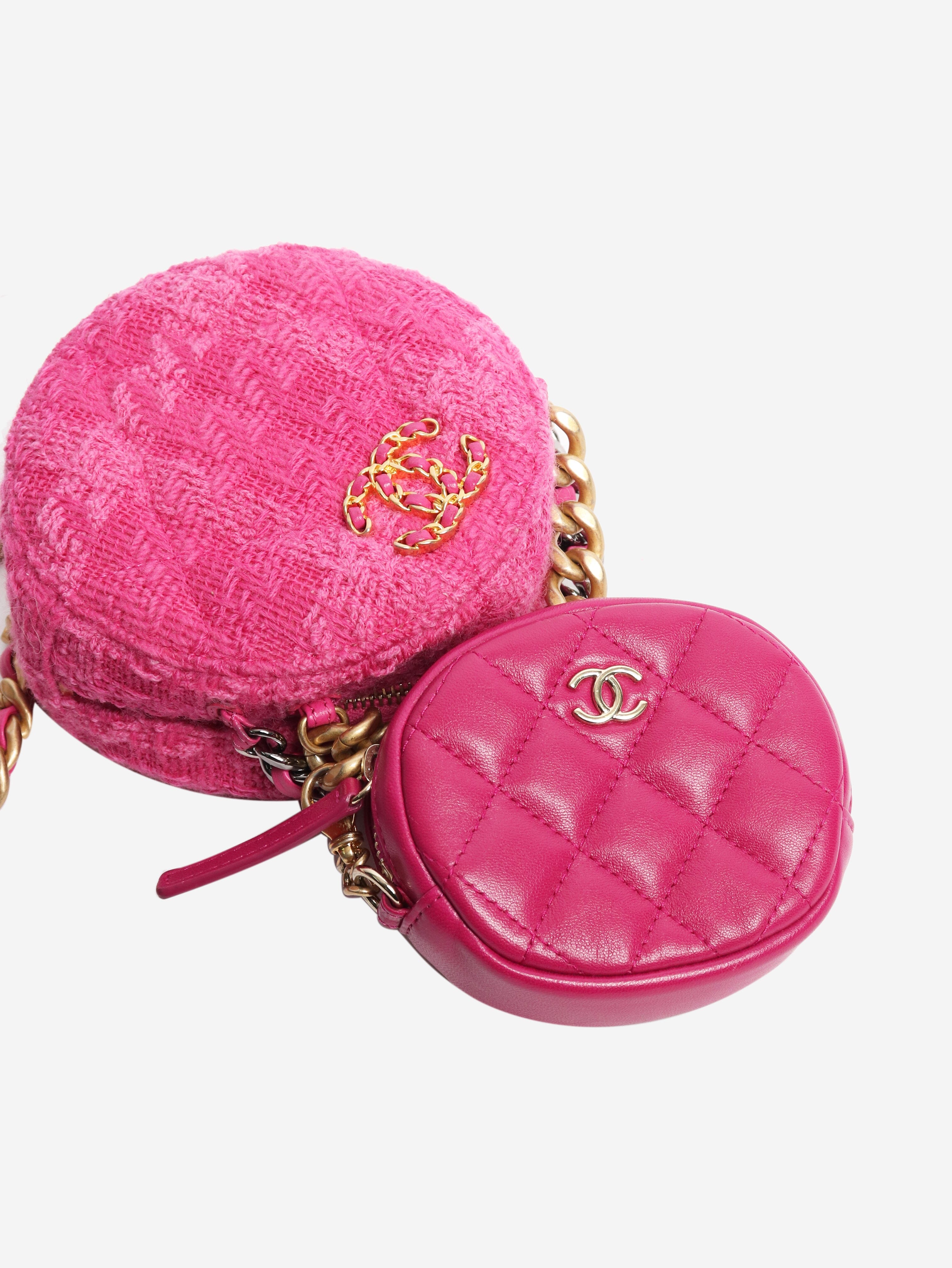 Pink tweed rounded cross-body bag with leather coin purse Cross-body bags Chanel 
