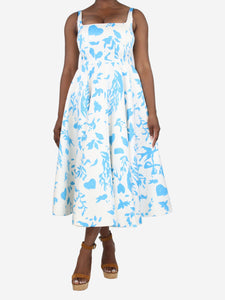 Emilia Wickstead White and blue floral printed midi dress - size UK 16