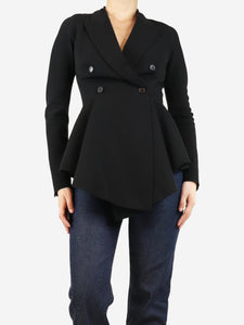 Givenchy Black double-breasted frayed peplum jacket - size UK 8