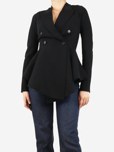 Givenchy Black double-breasted frayed peplum jacket - size UK 8