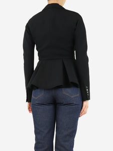 Givenchy Black double-breasted frayed peplum jacket - size UK 8