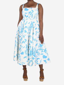 Emilia Wickstead White and blue floral printed midi dress - size UK 16