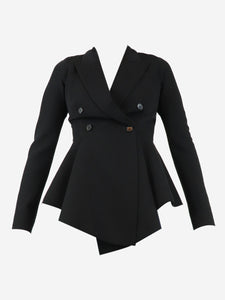 Givenchy Black double-breasted frayed peplum jacket - size UK 8