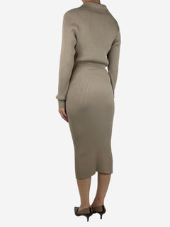 Taupe ribbed knit midi dress - size M Dresses self-portrait 