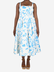 Emilia Wickstead White and blue floral printed midi dress - size UK 16